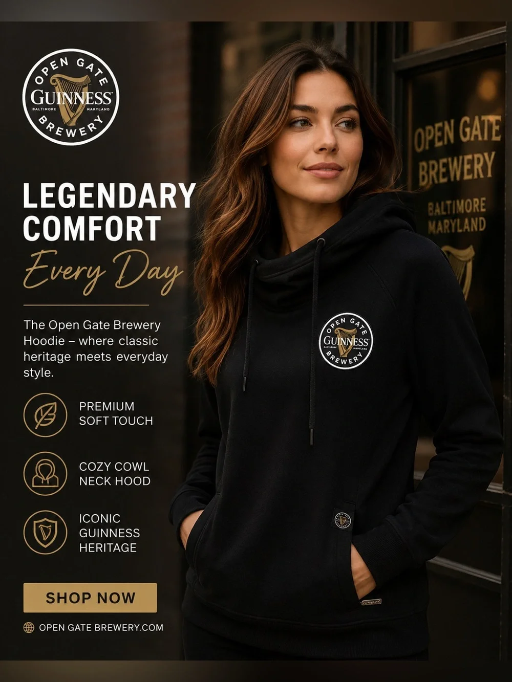 Guinness Black Cozy Cowl Neck Hoodie - Picture 1 of 5